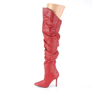 Pointed Toe Scrunch Thigh High Heel Boots